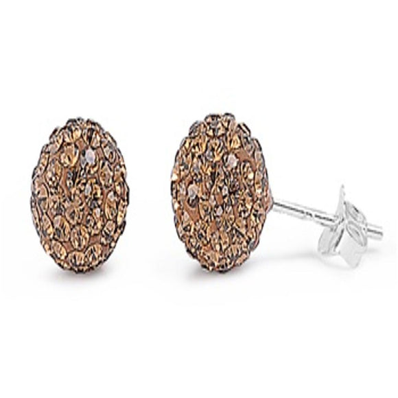 Sterling Silver Classic Smoky Rhinestone Ball Sphere Earrings 925 New
