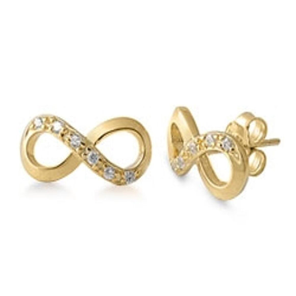 Sterling Silver Beautiful Clear CZ Gold-Tone Infinity Earrings 925 New