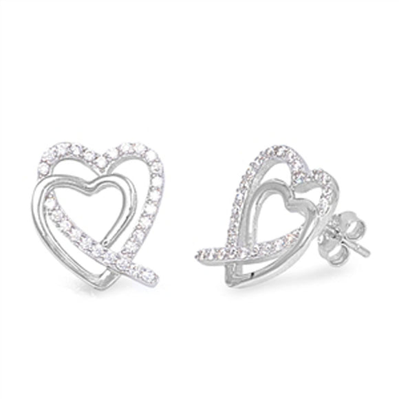 Heart Earrings Clear Simulated CZ .925 Sterling Silver