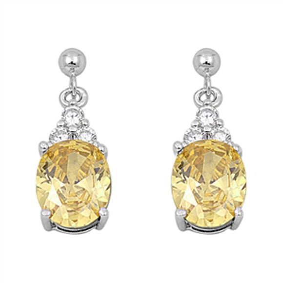 Oval Earrings Yellow Simulated CZ Clear Simulated CZ .925 Sterling Silver