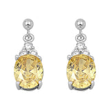 Oval Earrings Yellow Simulated CZ Clear Simulated CZ .925 Sterling Silver