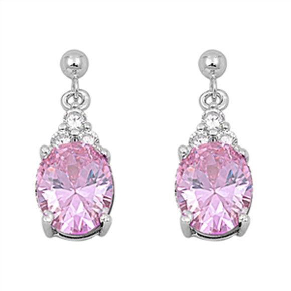 Oval Earrings Pink Simulated CZ Clear Simulated CZ .925 Sterling Silver