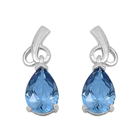 Teardrop Earrings Simulated Aquamarine .925 Sterling Silver