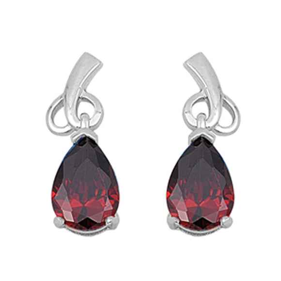 Teardrop Earrings Simulated Garnet .925 Sterling Silver