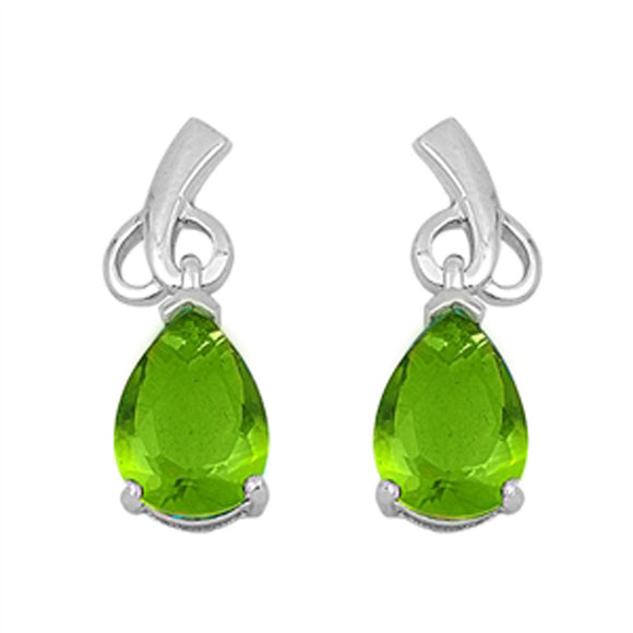 Teardrop Earrings Simulated Peridot .925 Sterling Silver