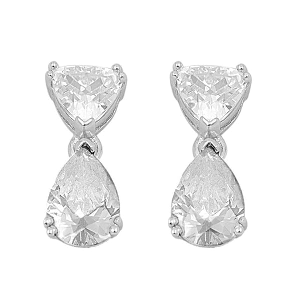 Sparkly Fancy Teardrop Dangle Fashion Clear Simulated CZ .925 Sterling Silver Earrings