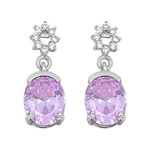 Oval Hanging Earrings Simulated Lavender Clear Simulated CZ .925 Sterling Silver