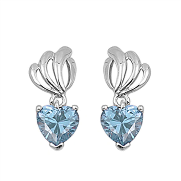 Heart Hanging Earrings Simulated Aquamarine .925 Sterling Silver