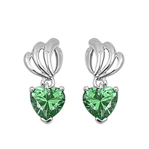 Heart Hanging Earrings Simulated Emerald .925 Sterling Silver