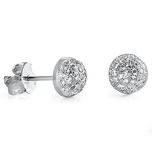 Sterling Silver Studded Semi Circle Dome Sphere Earrings Clear CZ 925 New