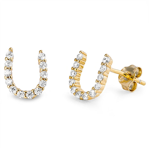Gold-Tone Horseshoe Earrings Clear Simulated CZ .925 Sterling Silver