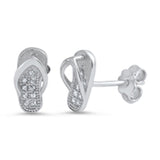 Thong Sandal Cute Studded Flip Flop Shoes Summer Vacation Clear Simulated CZ .925 Sterling Silver Earrings