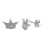 Studded Cute Tiny Crown Royalty Clear Simulated CZ .925 Sterling Silver Earrings
