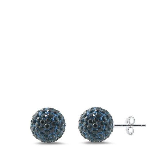 Sterling Silver Cute Royal Blue Rhinestone Studded Ball Earrings 925 New