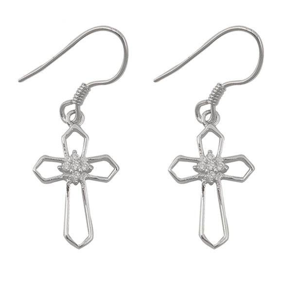 Sterling Silver Simple Geometric Cross Star Cluster Outline Earrings Clear CZ
