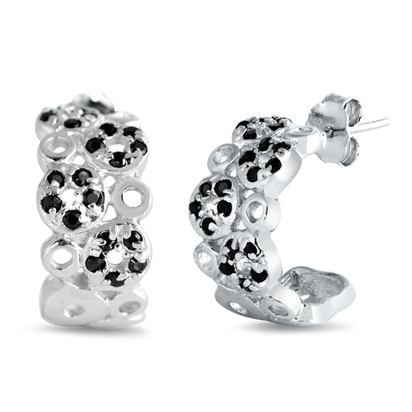 Sterling Silver Modern Studded Open Circle Elegant Classic Earrings Clear CZ 925