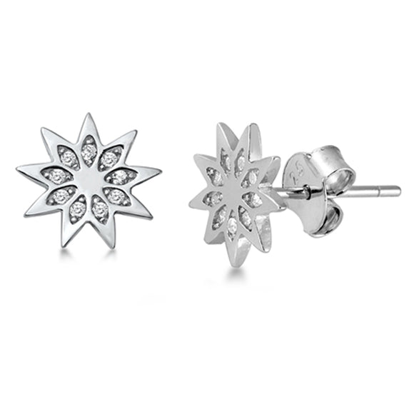 Sterling Silver Modern Snowflake Star Burst Mandala Earrings Clear CZ 925 New