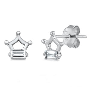 Sterling Silver Cute Crown Dainty Star Open Royal Fancy Bling Earrings Clear CZ