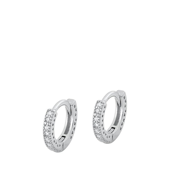 Sterling Silver Unique Clear CZ Studded High Polished Hoop Earrings 925 New