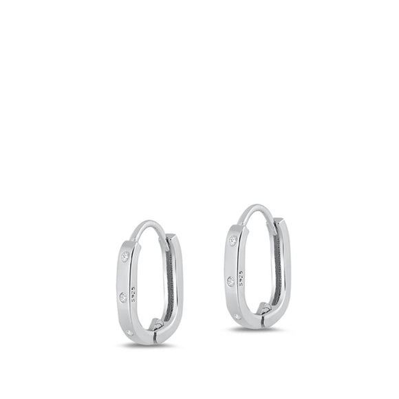 Sterling Silver Polished Clear CZ Elongated High Polished Hoop Earrings 925 New