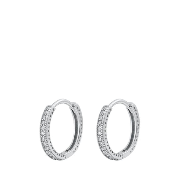 Sterling Silver Fashion Clear CZ Studded High Polished Hoop Earrings 925 New