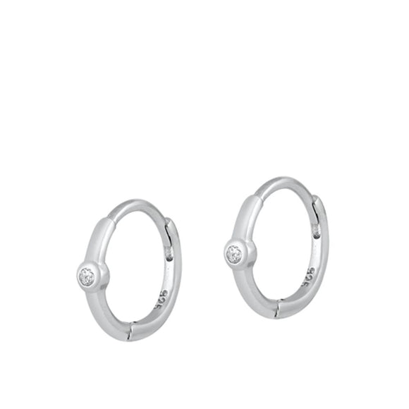 Sterling Silver Unique High Polished Clear CZ Hoop Earrings 925 New