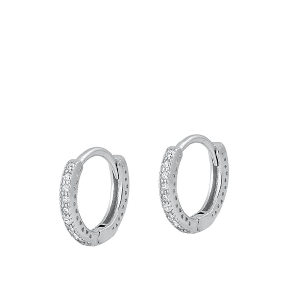 Sterling Silver Fashion High Polished Clear CZ Studded Hoop Earrings 925 New