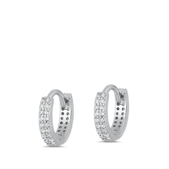 Sterling Silver Fashion Clear CZ Studded High Polished Hoop Earrings 925 New