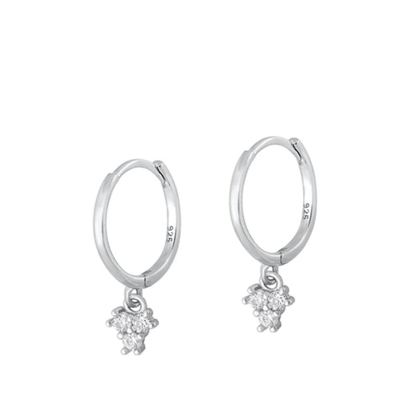 Sterling Silver High Polished Fashion Clear CZ Hoop Earrings 925 New