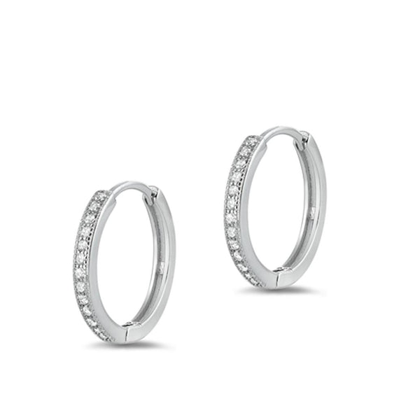 Sterling Silver Classic Hoop Clear CZ High Polished Earrings 925 New