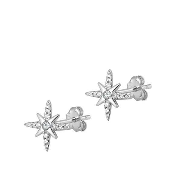 Sterling Silver Polished Vintage Style Shining Burst North Star Earrings 925 New