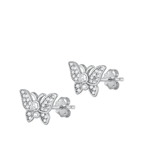Sterling Silver Cute Sparkly Butterfly Clear CZ Stud Fashion Earrings 925 New
