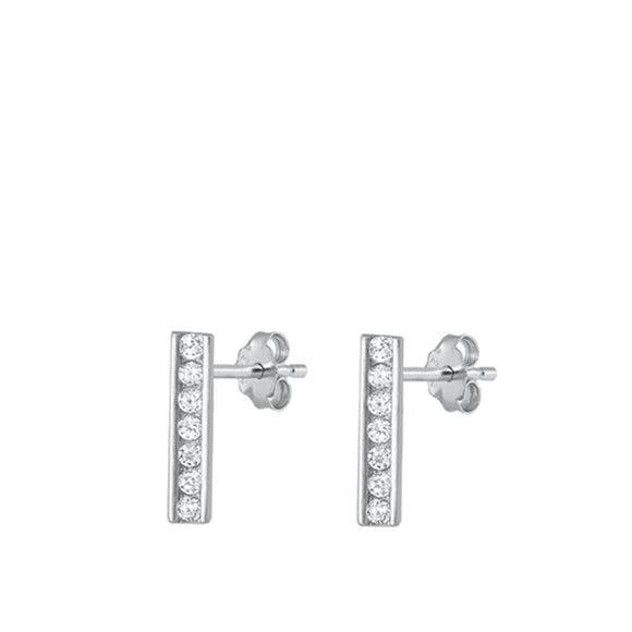Sterling Silver Wholesale Simple Cute Clear CZ Bar Stud Earrings 925 New