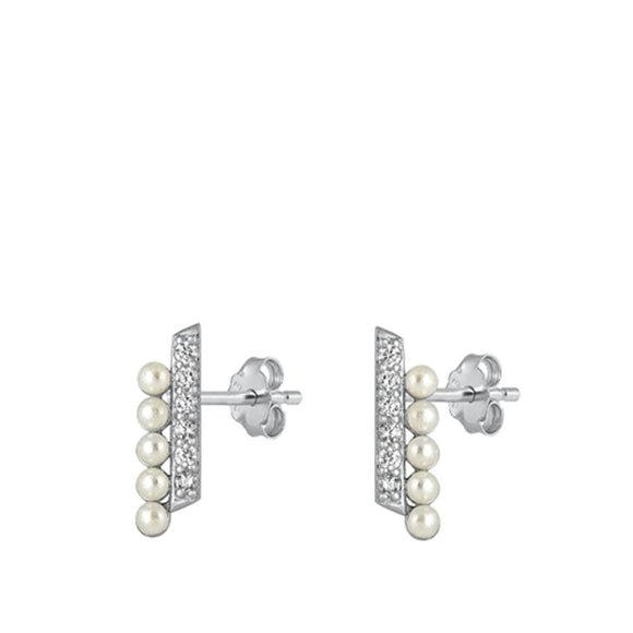 Sterling Silver Beautiful Clear CZ Freshwater Pearl High Polished Earrings 925