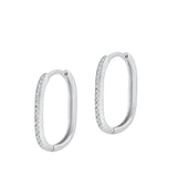 Stylish Sterling Silver Oval Clear CZ Dangle Hoop High Polished Earrings 925 New