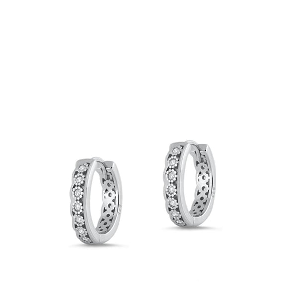 Sterling Silver High Polished Beautiful Clear CZ Flower Hoop Earrings 925 New