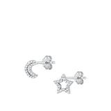 Trendy Star & Moon Clear CZ Stud Mix & Match Earrings Sterling Silver 925 New