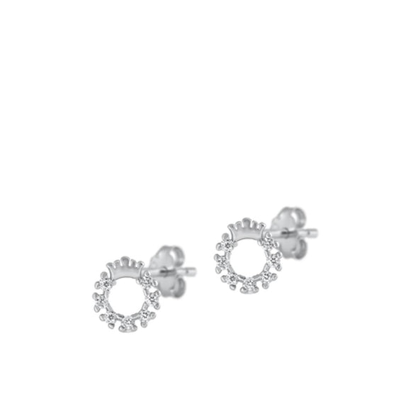 Sterling Silver Classic Clear CZ Studded Crown Wreath Earrings 925 New