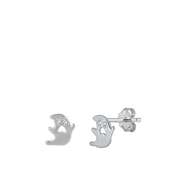 Sterling Silver Classic Clear CZ Cute Ghost Halloween Polished Earrings 925 New