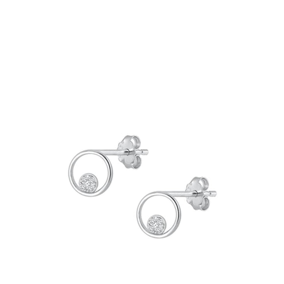 Sterling Silver Polished Clear CZ Double Circle High Polished Earrings 925 New