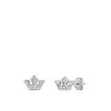 Sterling Silver Cute Clear CZ Small Crown Minimalist Stud Earrings 925 New