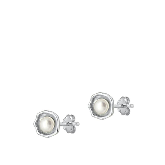 Sterling Silver Cute Freshwater Pearl Abstract High Polished Earrings .925 New