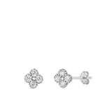 Sterling Silver Clear CZ Floral Stud High Polished Earrings Flower Post 925 New