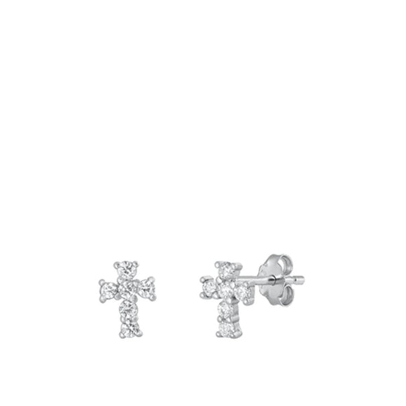 Sterling Silver Classic High Polished Fashion Cross Clear CZ Earrings 925 New