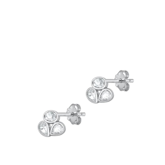 Sterling Silver Beautiful High Polished Clear CZ Unique Fashion Earrings 925 New