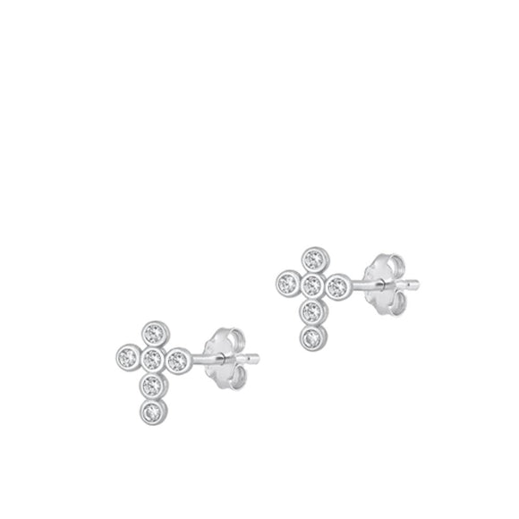 Sterling Silver High Polished Unique Clear CZ Cross Fashion Earrings 925 New