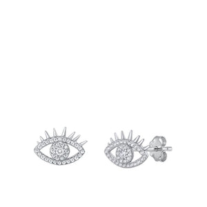 Sterling Silver Beautiful Unique High Polished Clear CZ Eye Earrings 925 New