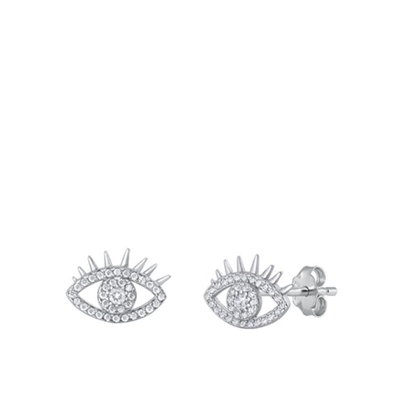 Sterling Silver Beautiful Unique High Polished Clear CZ Eye Earrings 925 New