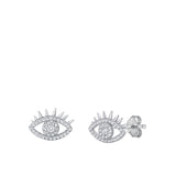 Sterling Silver Beautiful Unique High Polished Clear CZ Eye Earrings 925 New