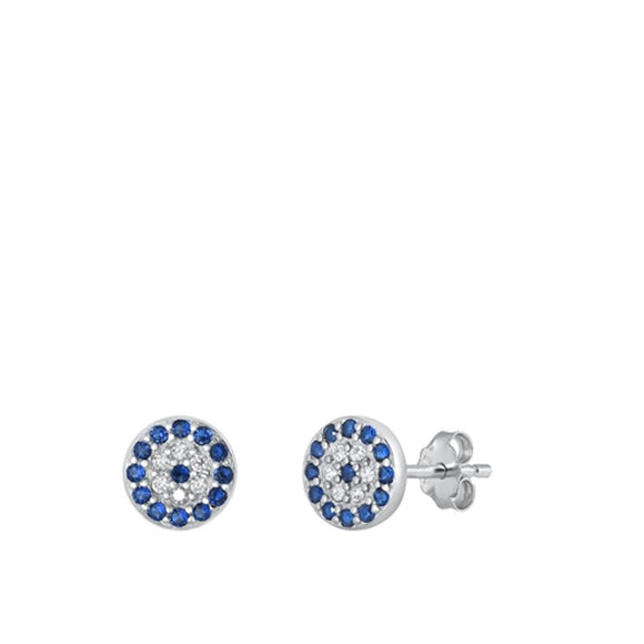 Sterling Silver Fashion Blue Sapphire CZ & Clear CZ Stud Earrings 925 New